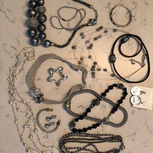 Collection of sparkly black/white/silver jewelry